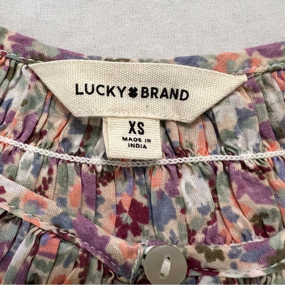 Lucky Brand Floral Boho Peasant Blouse Long Sleeve Prairie Cottagecore XS - Picture 3 of 14